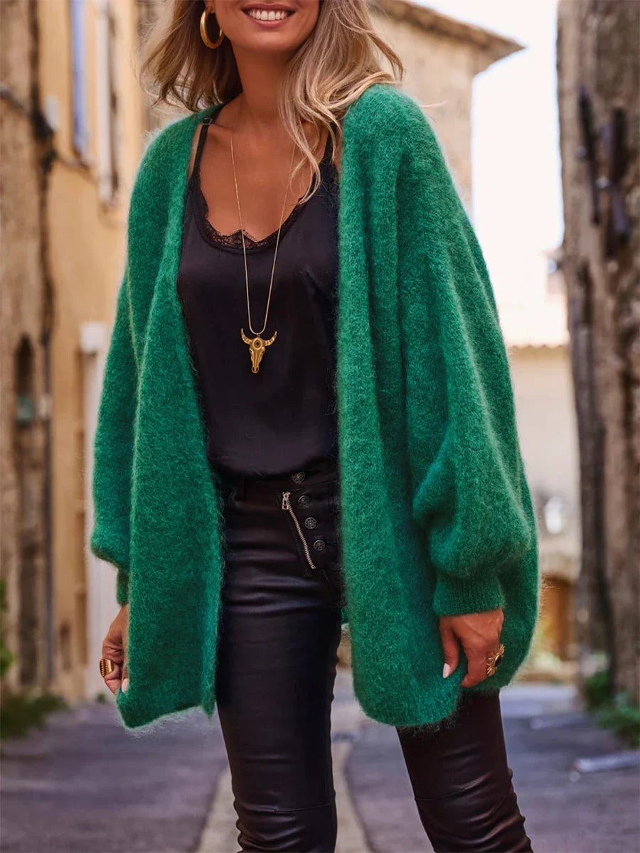 Saar – cardigan vest van plush knit met lange mouwe