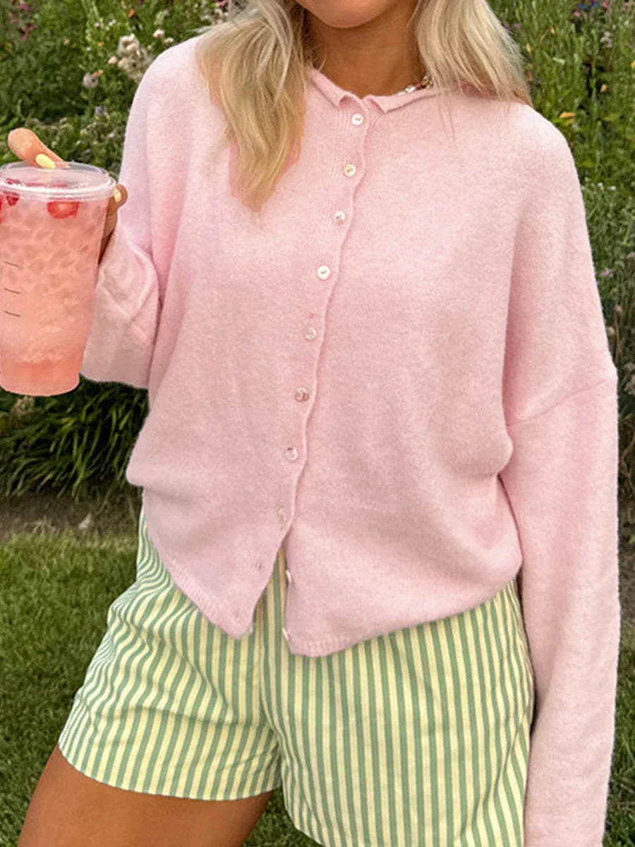 Lena – pluizige cardigan vest met knoopsluiting en lange mouwen