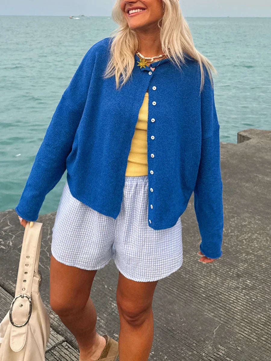 Lena – pluizige cardigan vest met knoopsluiting en lange mouwen