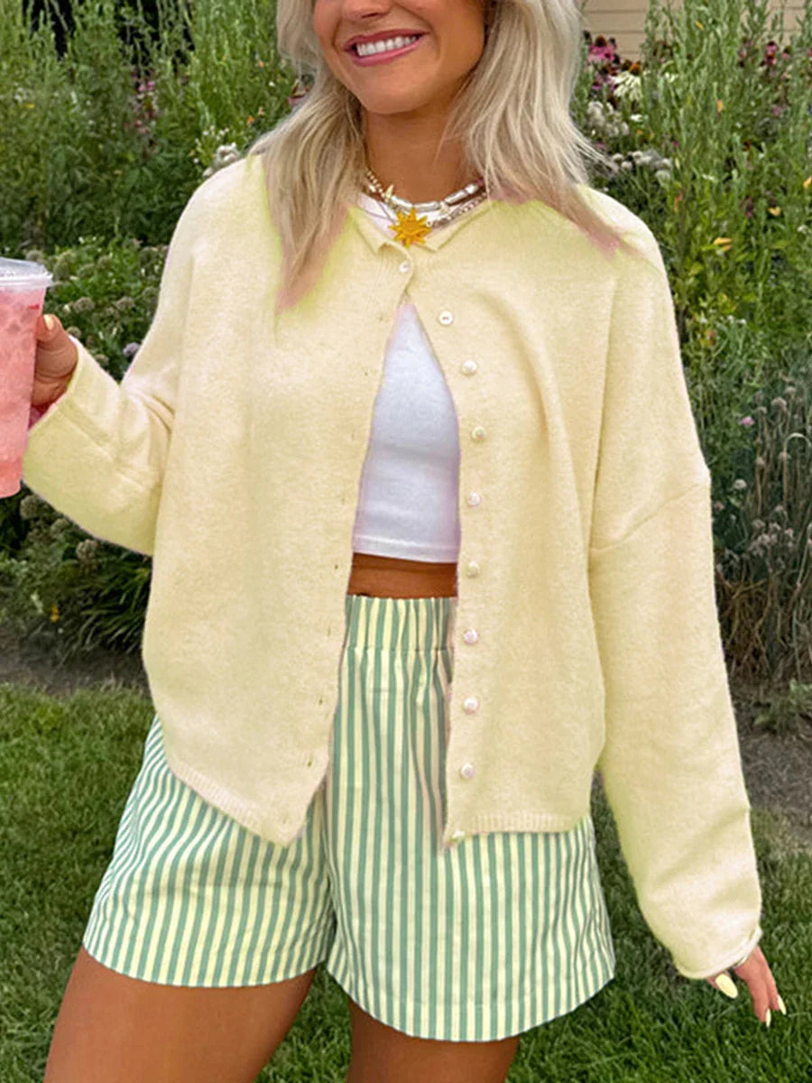 Lena – pluizige cardigan vest met knoopsluiting en lange mouwen