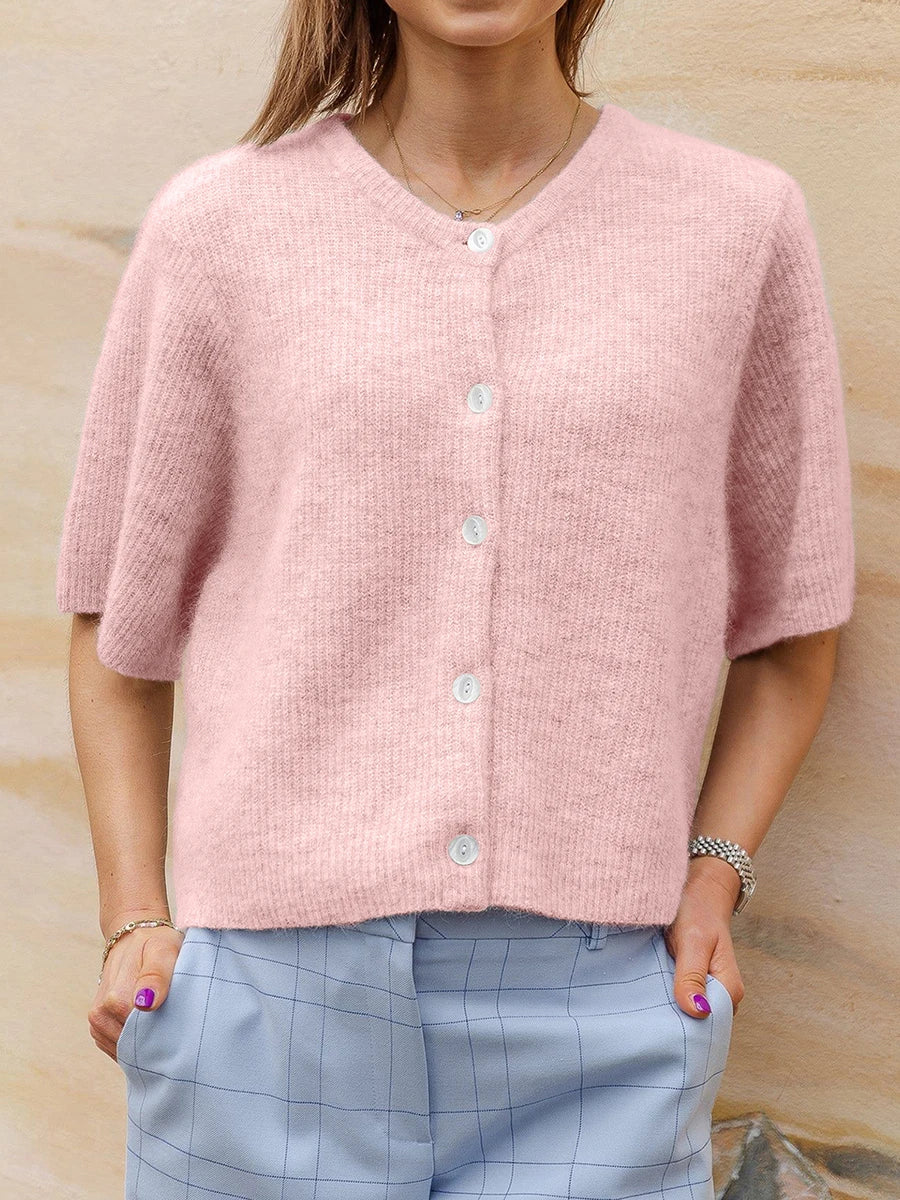 Anna – cardigan vest met korte mouwen en ronde hals