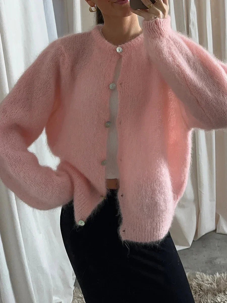 Lise – lichtgewicht cardigan vest met lange mouwen en effen design