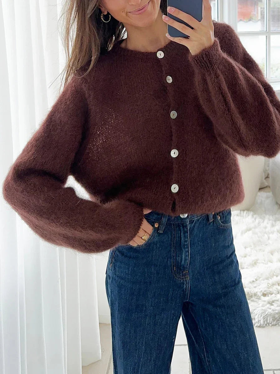 Lise – lichtgewicht cardigan vest met lange mouwen en effen design