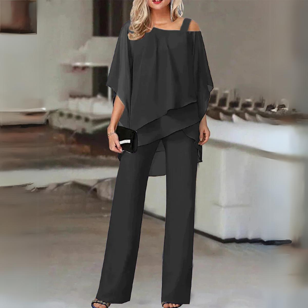 Antonella – tweedelige zomer set met rechte broek en gelaagd topje