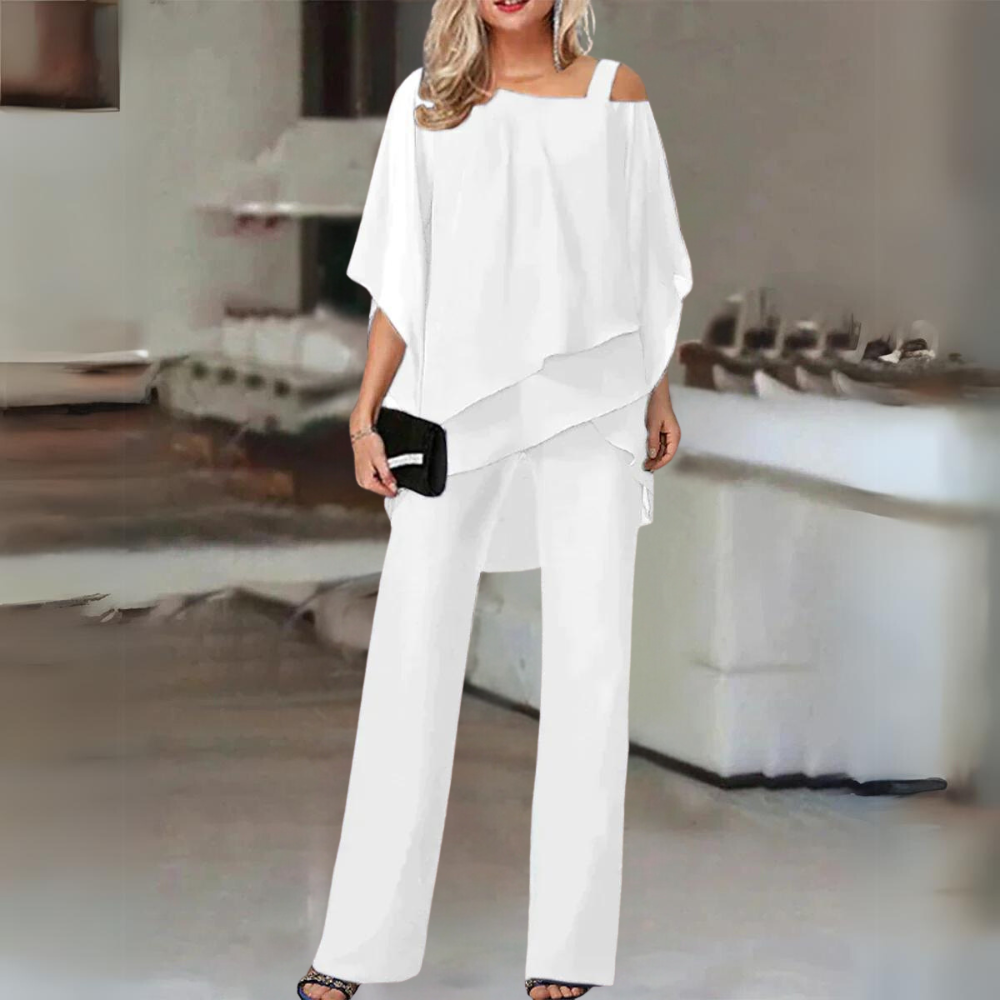 Antonella – tweedelige zomer set met rechte broek en gelaagd topje