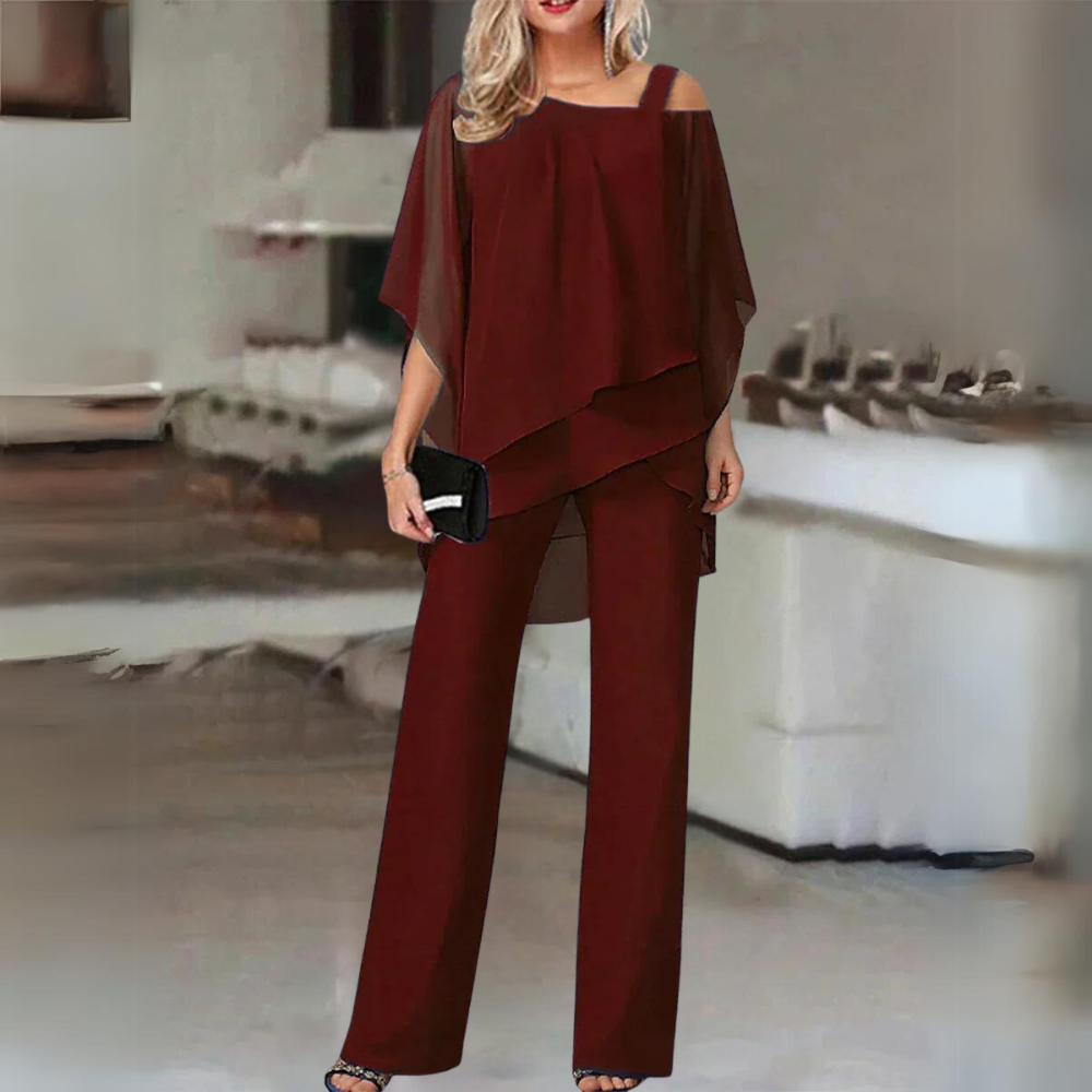Antonella – tweedelige zomer set met rechte broek en gelaagd topje