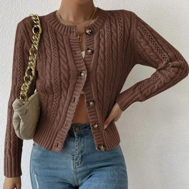 Rosa – gebreide cardigan vest met knopen en ribafwerking
