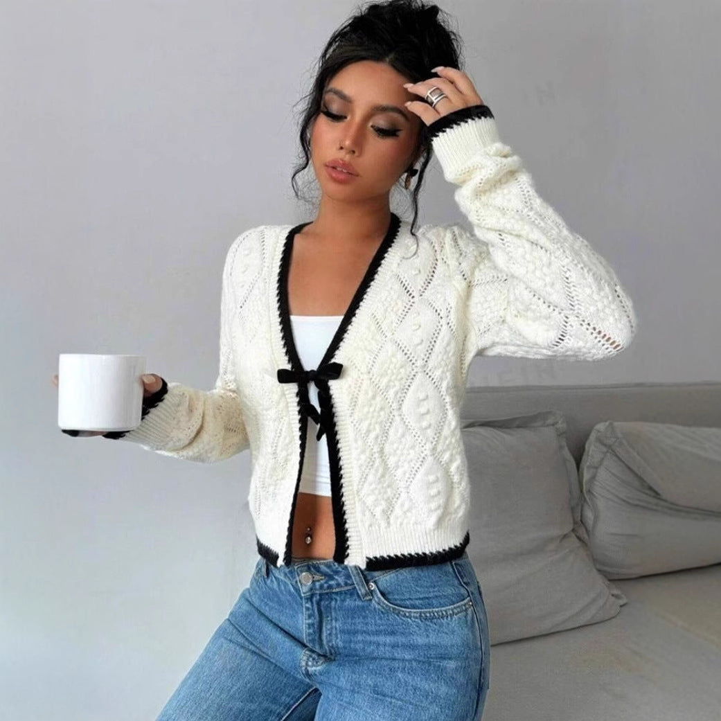 Ella – cropped dames cardigan vest met striksluiting