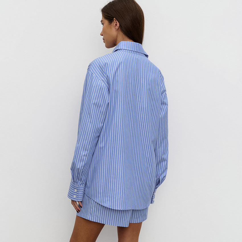 Mila – Gestreepte dames set met oversized blouse en shorts