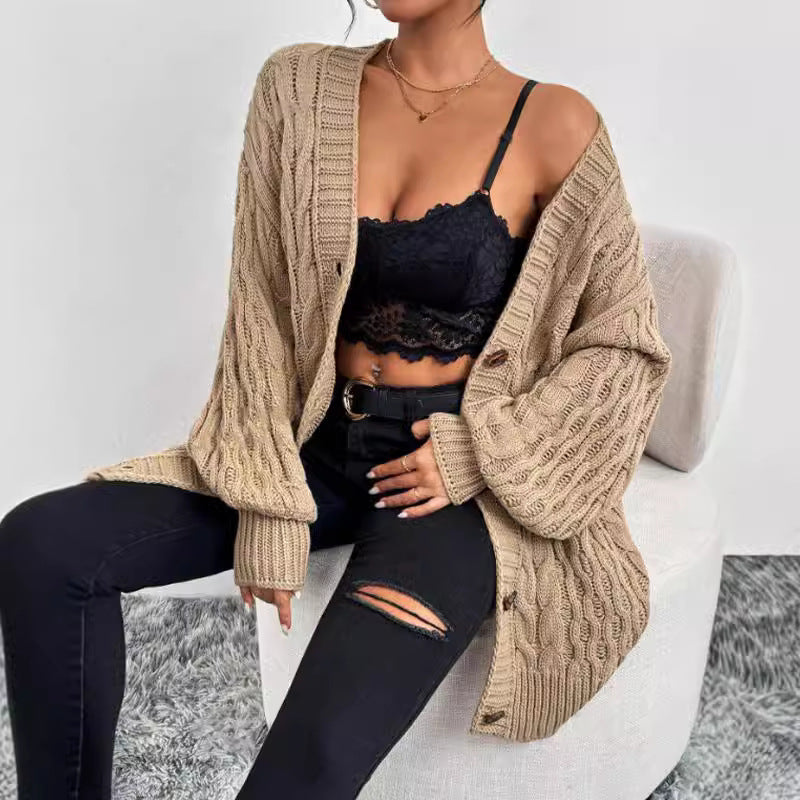 Sofia - gebreide cardigan vest met kabelpatroon en knoopsluiting