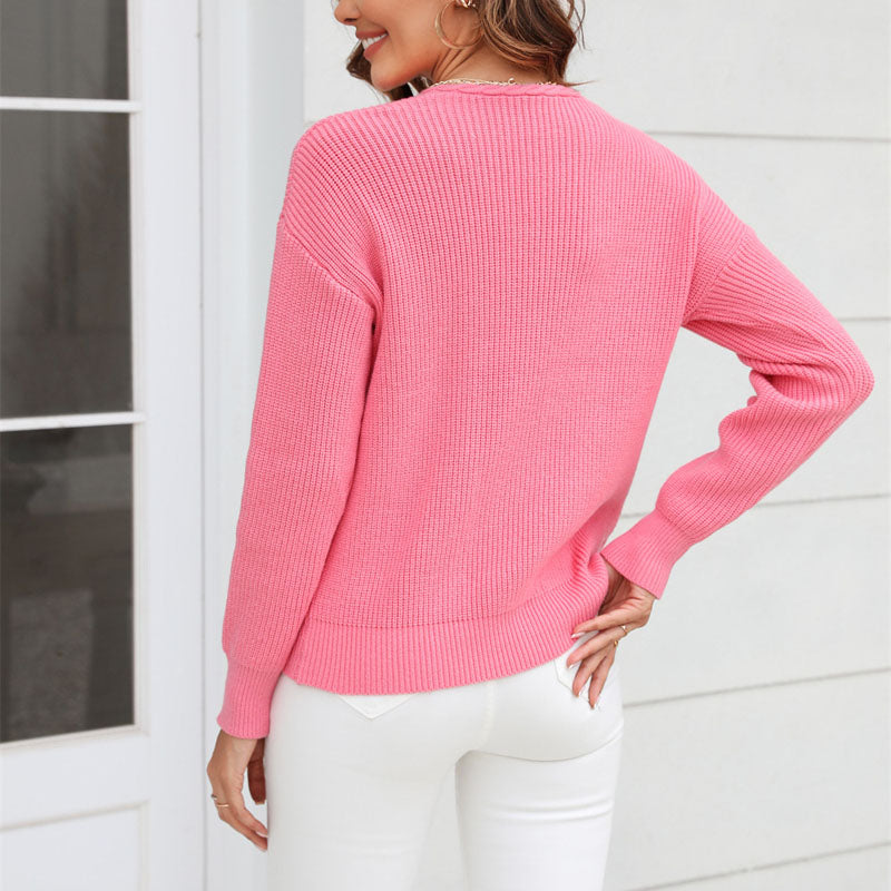 Wanfrieda – gebreide dames trui van katoen-polyester mix met v-hals