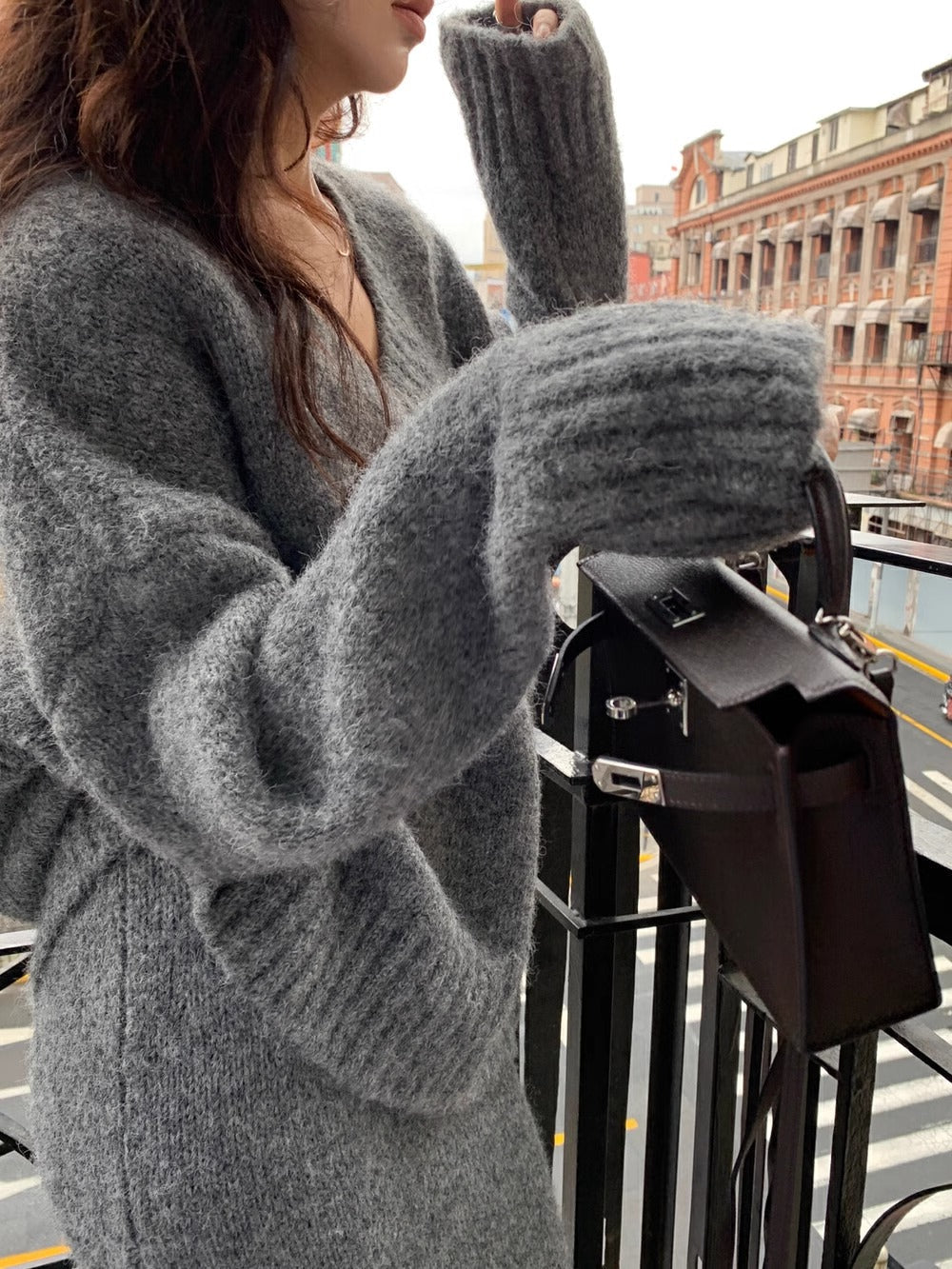 Noelle – gebreide dames set met oversized trui en fluted maxi rok