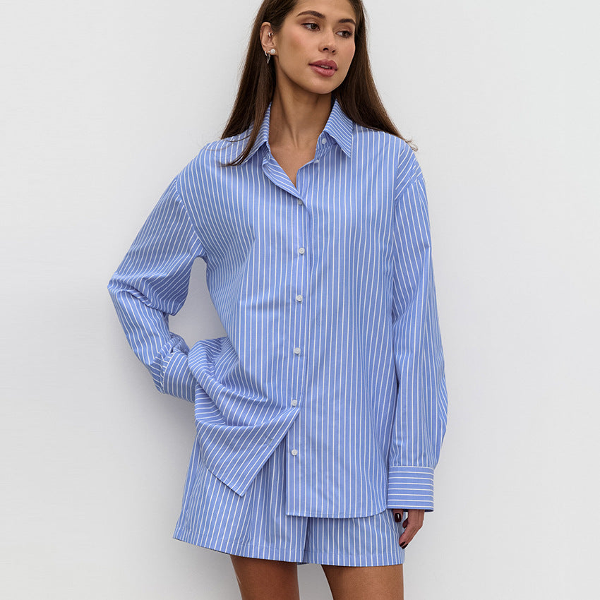 Mila – Gestreepte dames set met oversized blouse en shorts