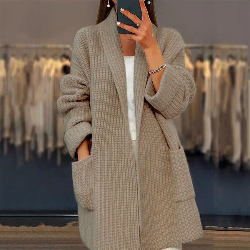 Noor – oversized cardigan vest in dikke wolblend met V-hals en zakken