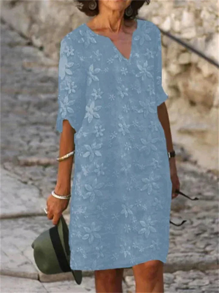 Emma – Katoenen Boho Zomerjurk met V-hals en Strik