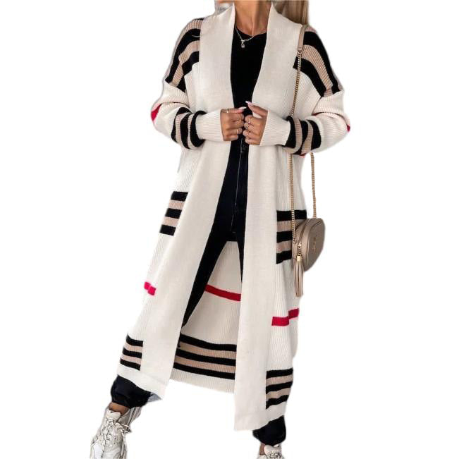 Amara – Lange Gestreepte Wollen Cardigan Voor Dames