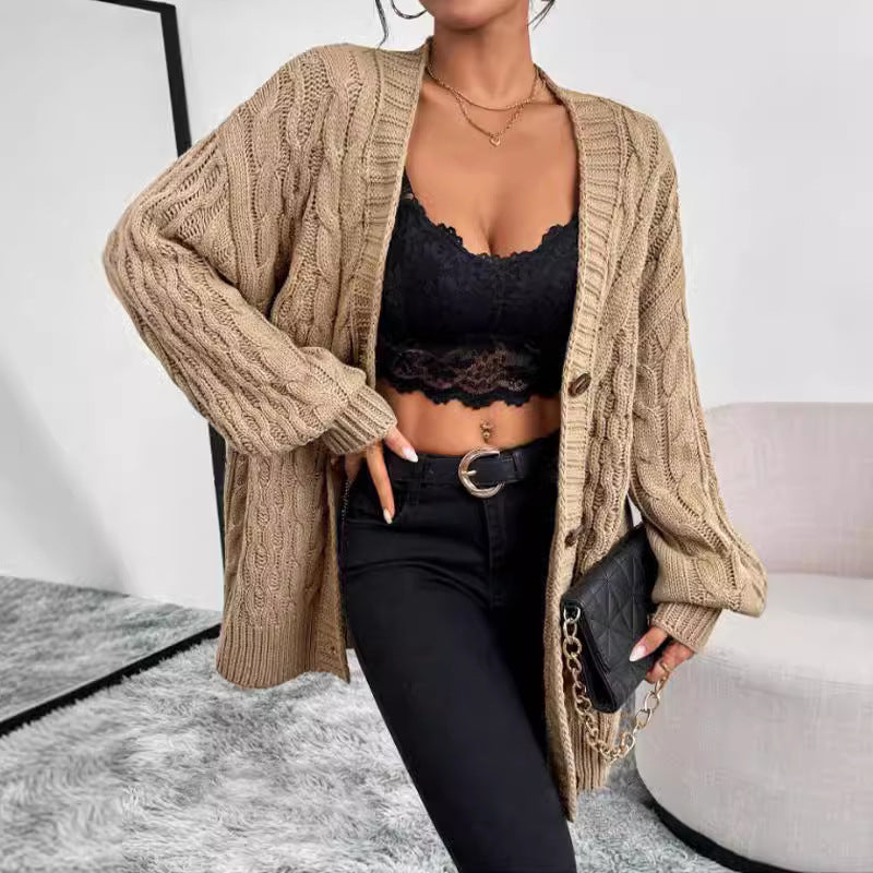 Sofia - gebreide cardigan vest met kabelpatroon en knoopsluiting