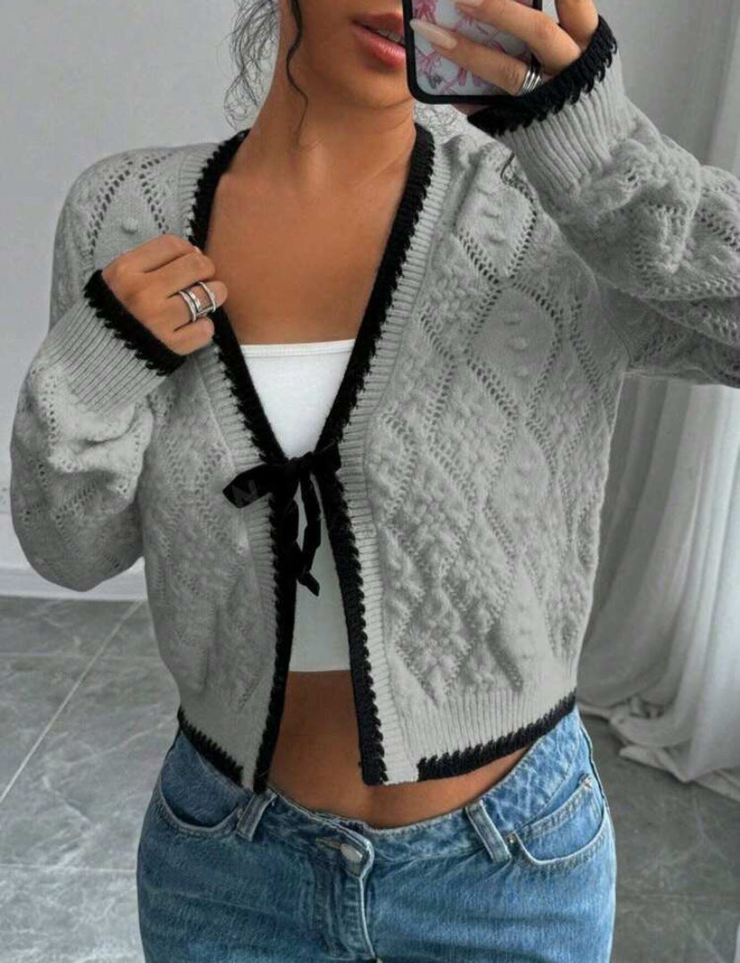 Ella – cropped dames cardigan vest met striksluiting