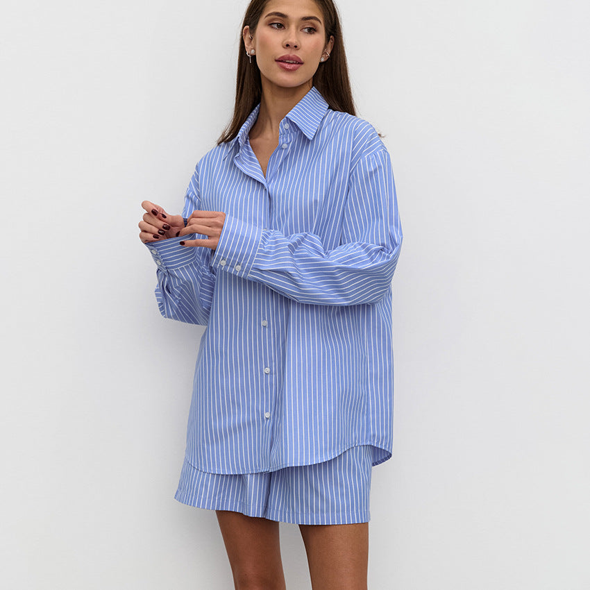 Mila – Gestreepte dames set met oversized blouse en shorts