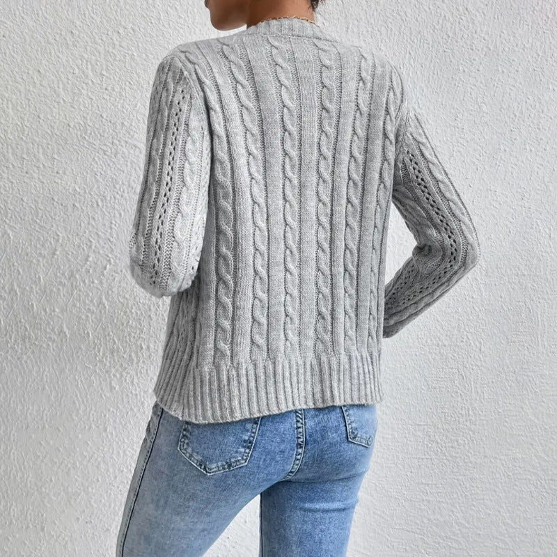 Rosa – gebreide cardigan vest met knopen en ribafwerking