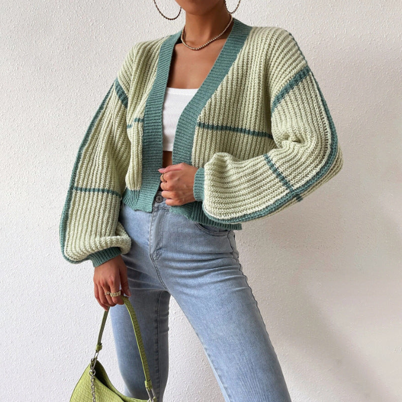 Lina – cropped cardigan-vest met balloonmouwen en V-hals