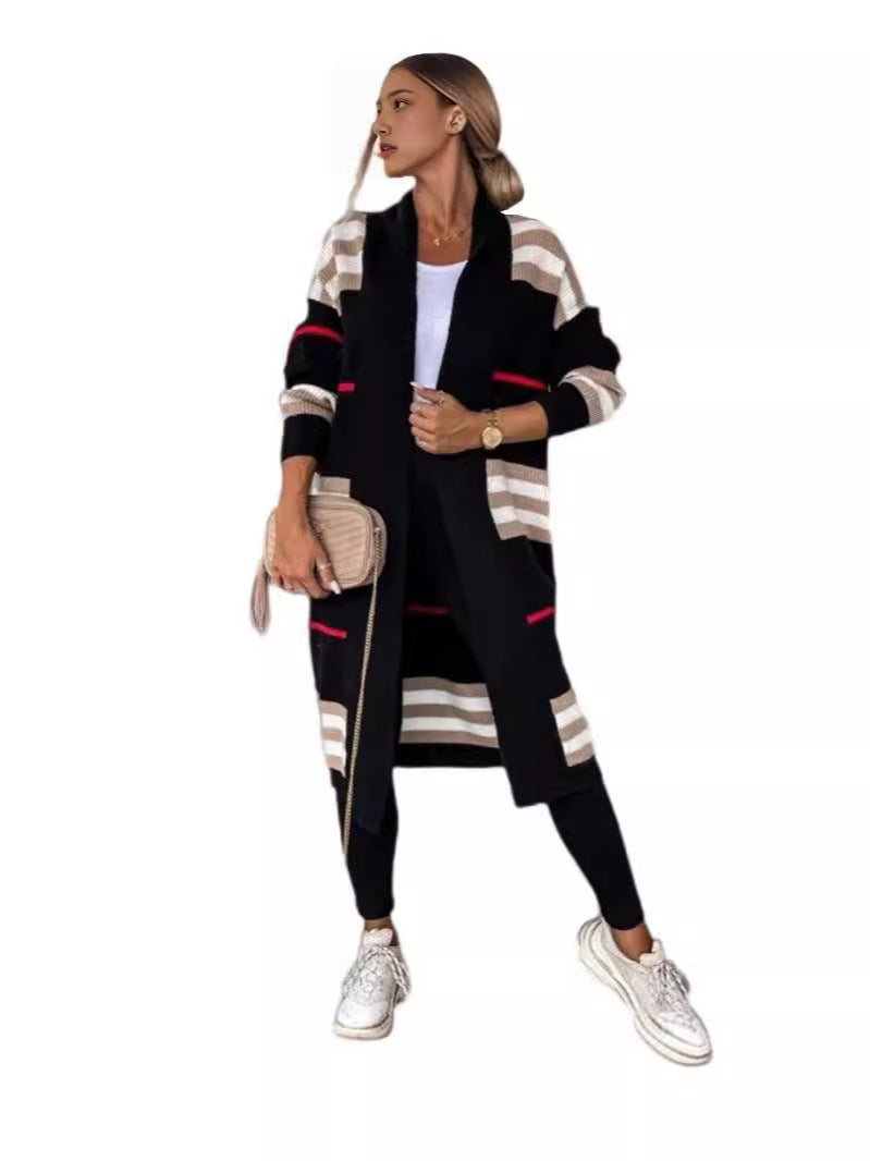 Amara – Lange Gestreepte Wollen Cardigan Voor Dames