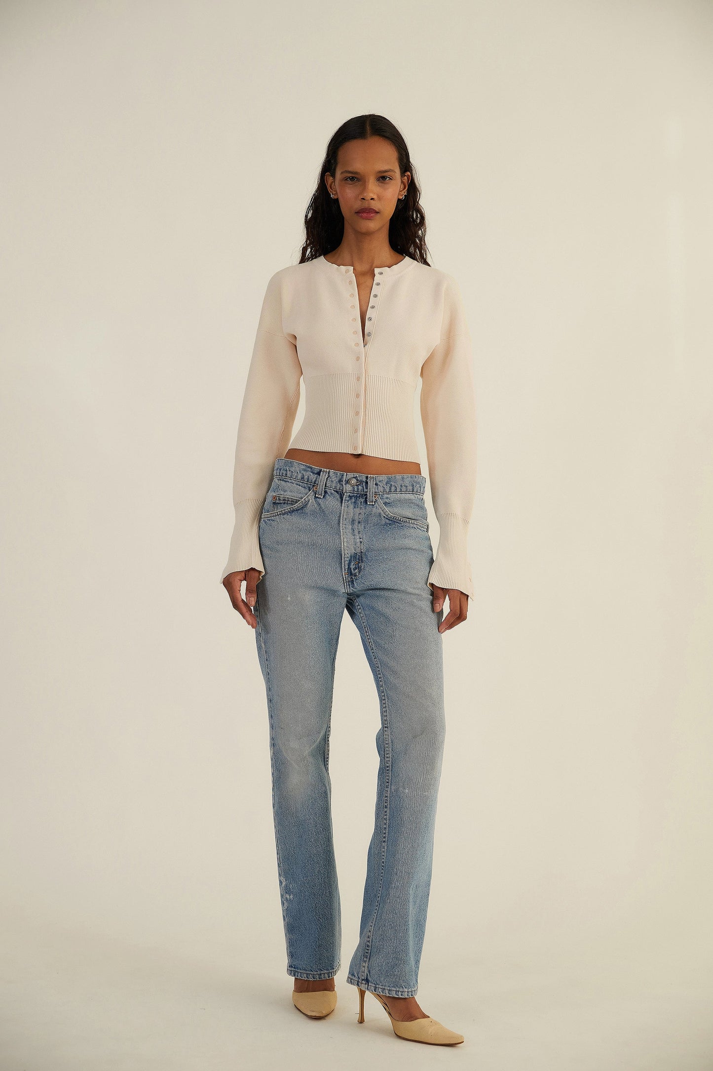 Aria – cropped cardigan met ribstructuur en drukknopen