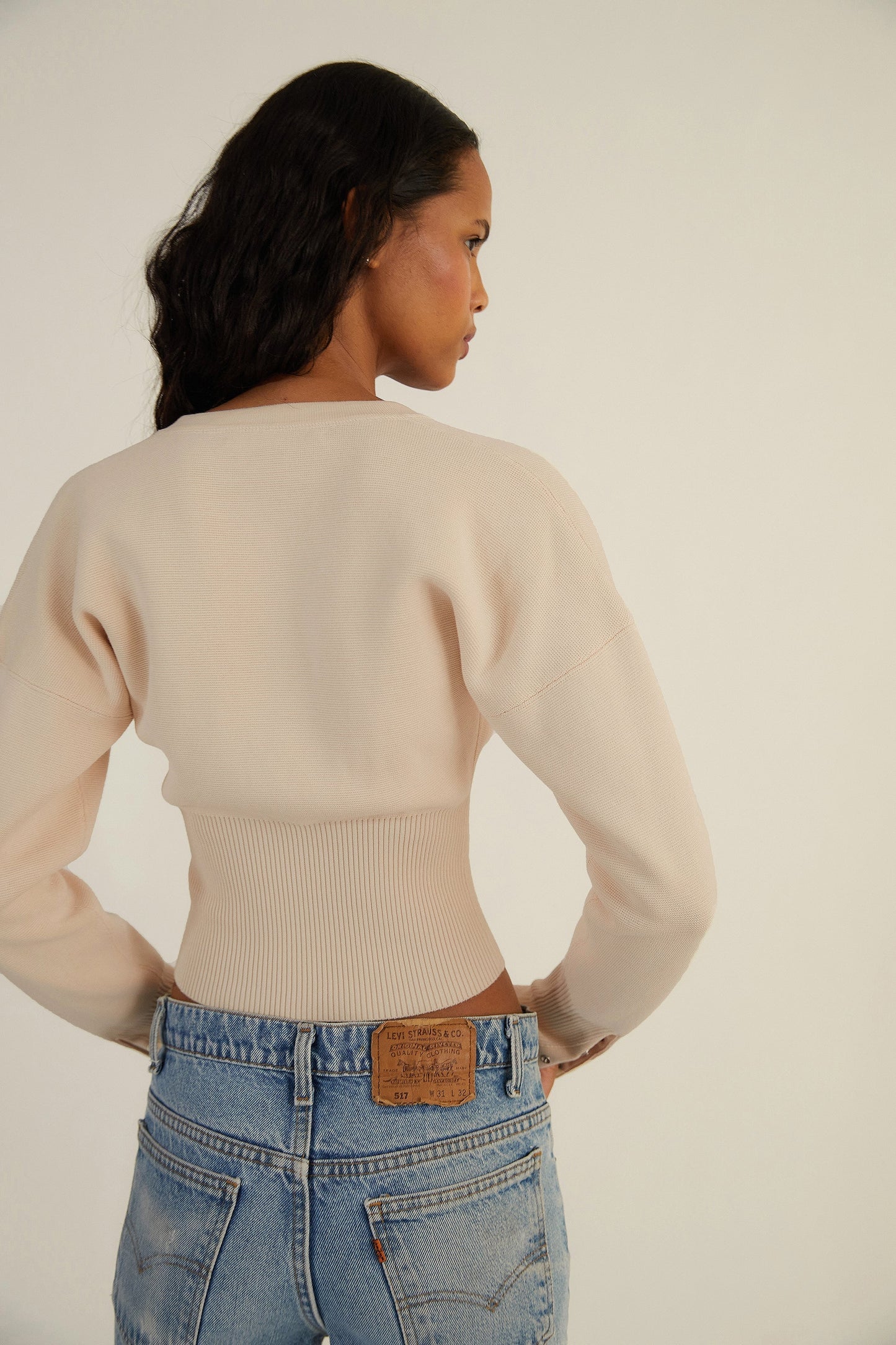 Aria – cropped cardigan met ribstructuur en drukknopen