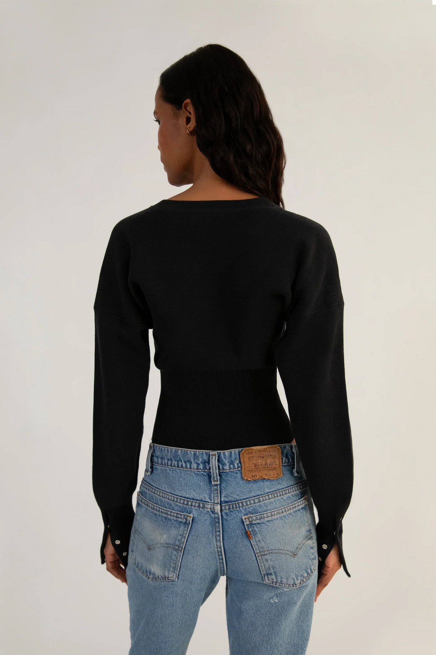 Aria – cropped cardigan met ribstructuur en drukknopen