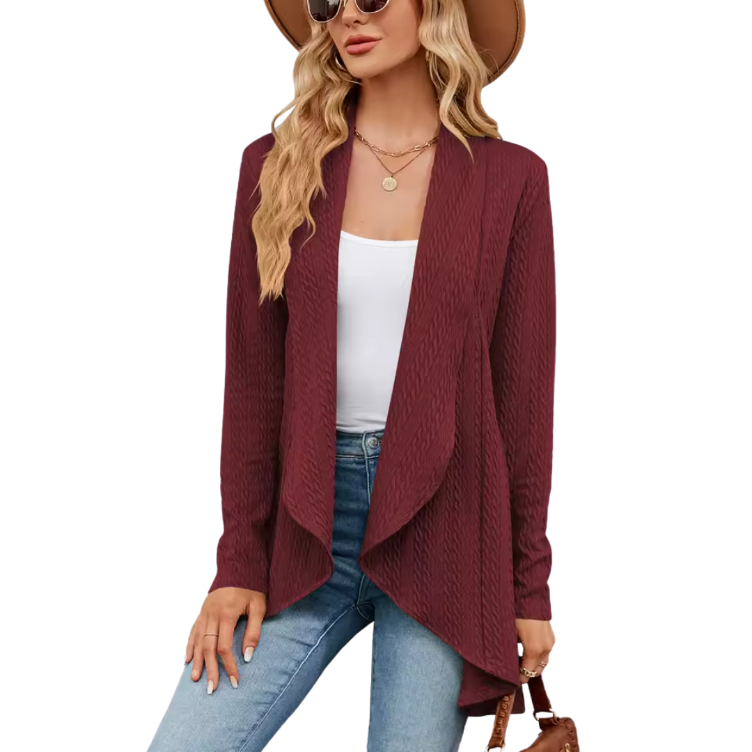 Lina – heuplang cardigan-vest in zachte knit zonder sluiting