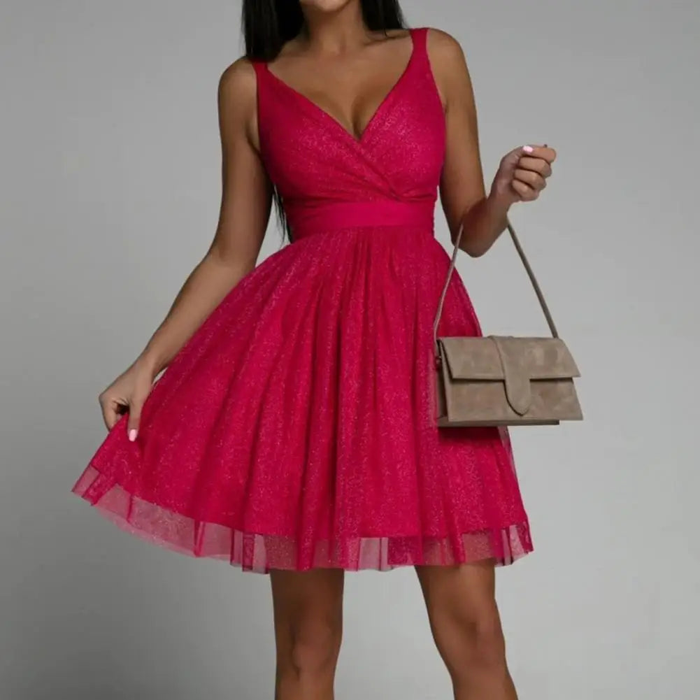 Alina – Getailleerde Glitter Pailletten Mini Jurk