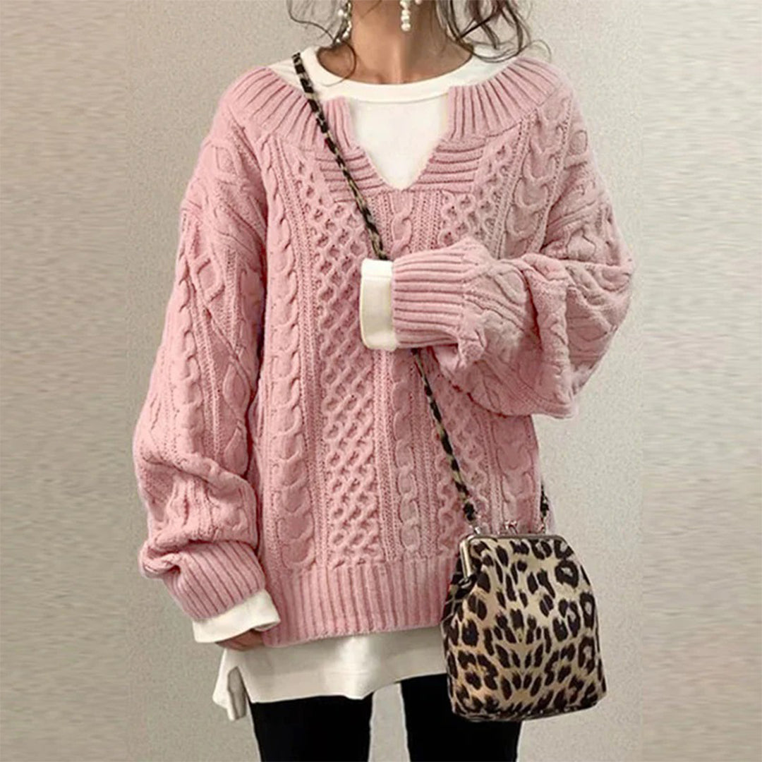 Elisa – oversized kabelgebreide trui met ronde hals