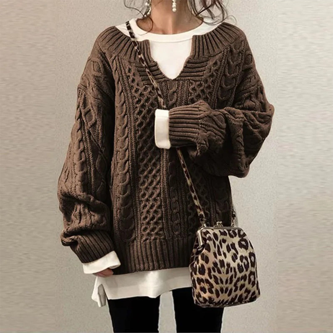 Elisa – oversized kabelgebreide trui met ronde hals