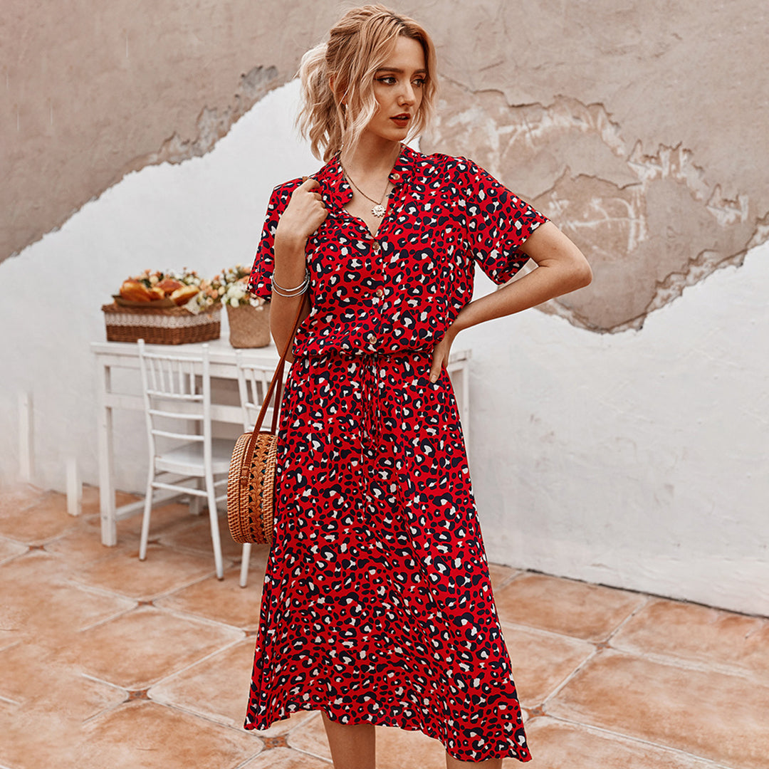 Nora – Luchtige Stippenprint Midi Zomerjurk