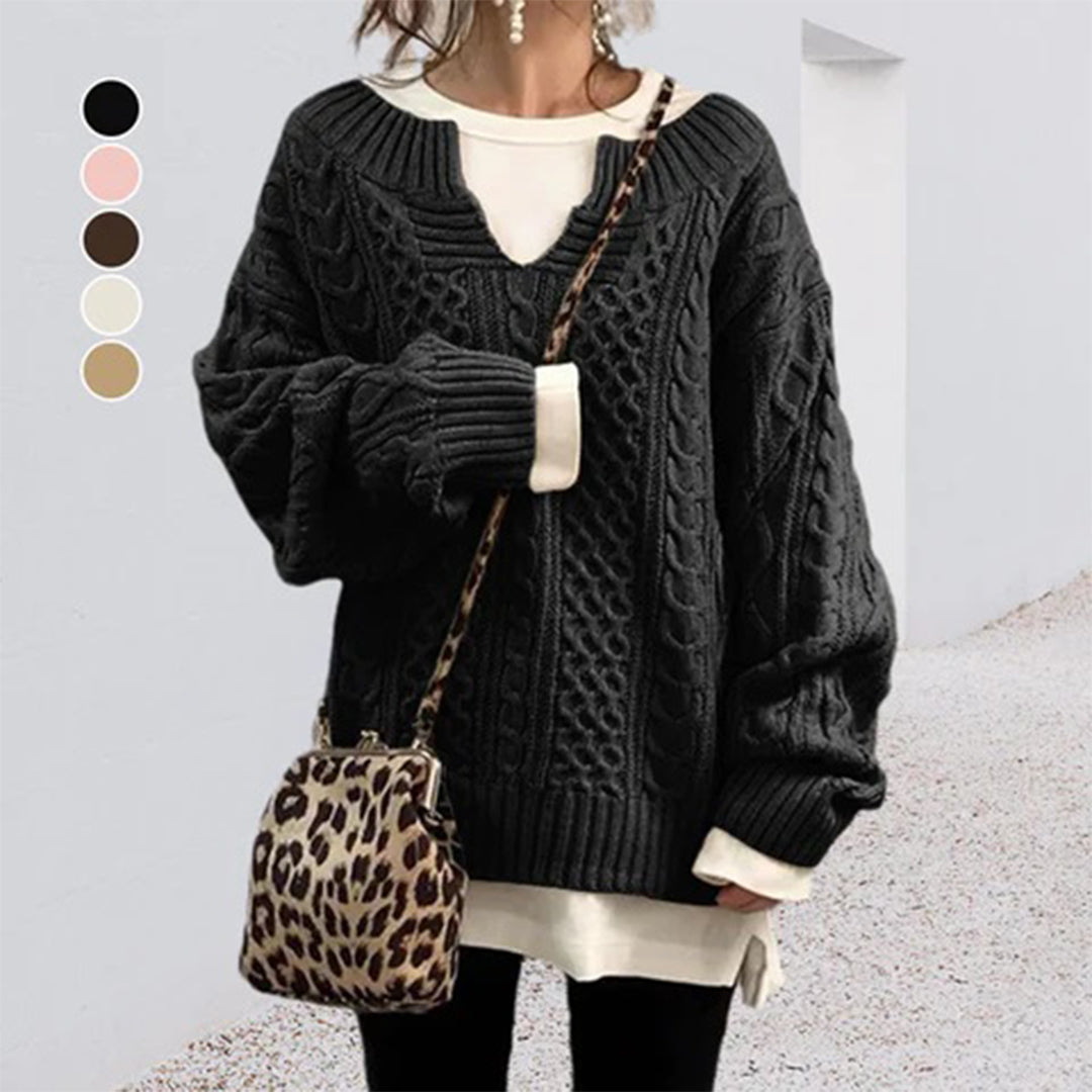 Elisa – oversized kabelgebreide trui met ronde hals