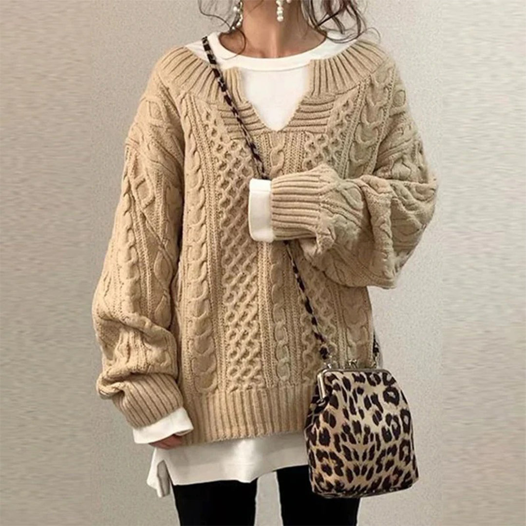 Elisa – oversized kabelgebreide trui met ronde hals