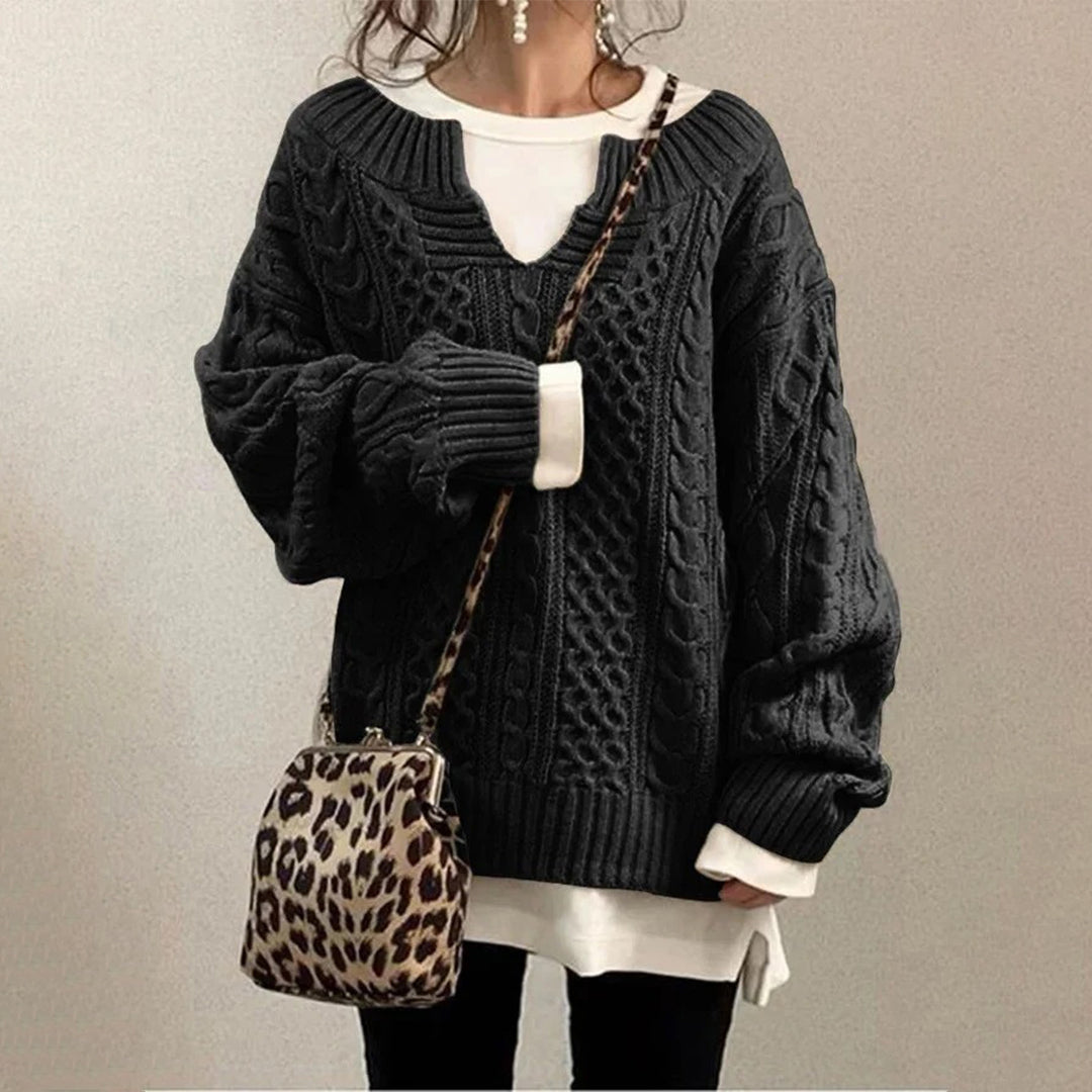 Elisa – oversized kabelgebreide trui met ronde hals