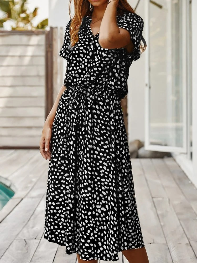 Sophia - Luchtige Stippenprint Maxi Zomer jurk Met V-hals