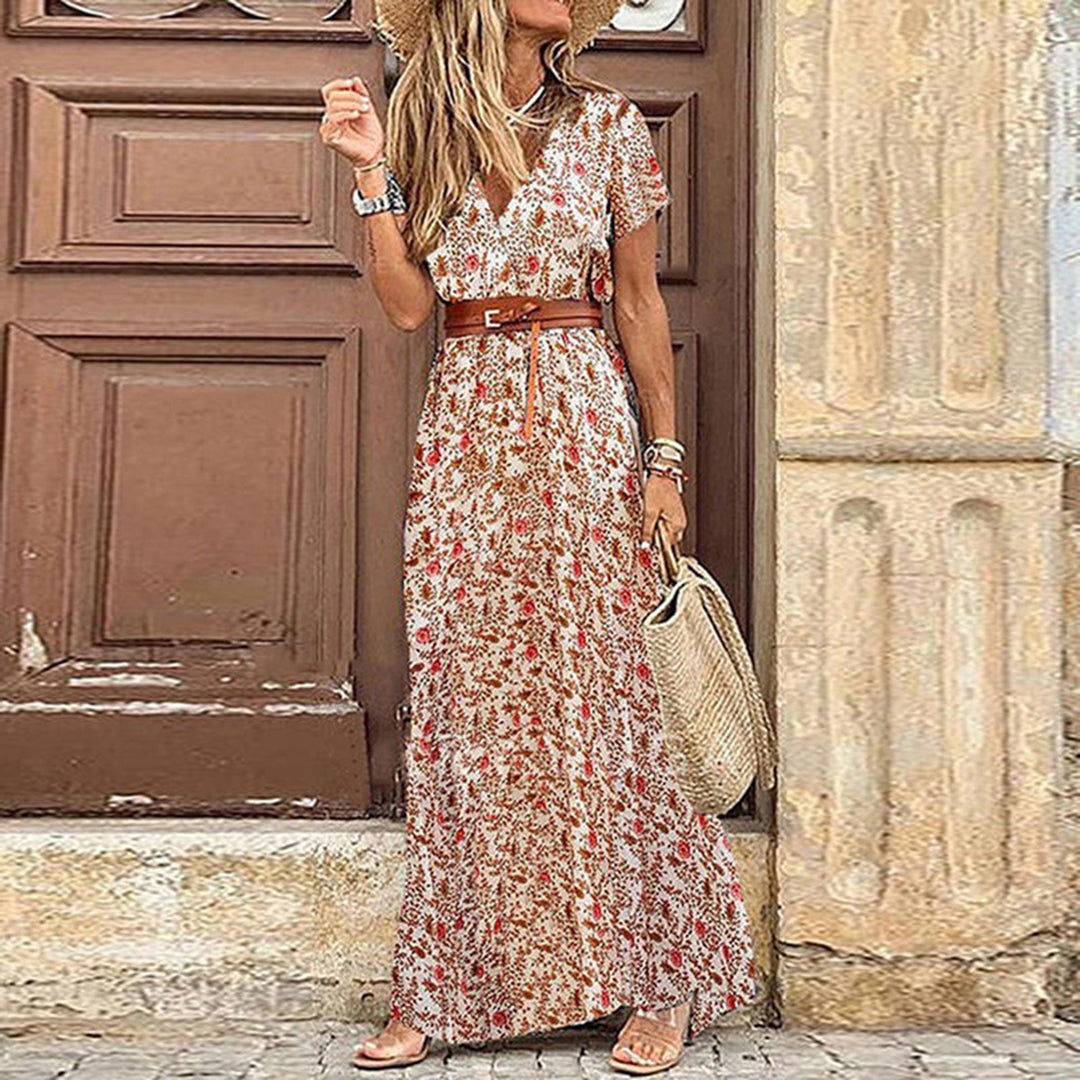 Lena - Maxi Boho Print Maxi Zomerjurk Met V-hals
