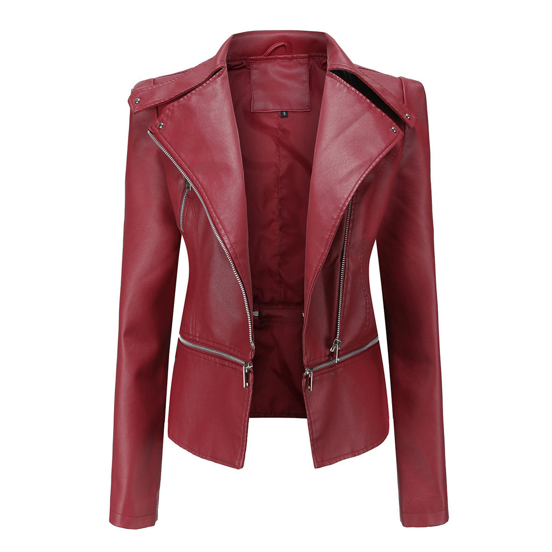Aliya – leren damesjas met asymmetrische rits en afneembare zoom