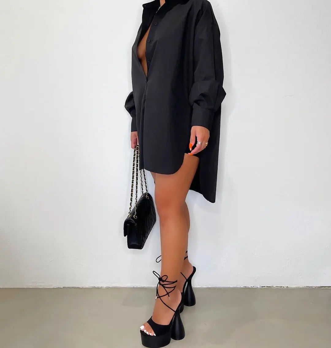Anita – Oversized overhemdjurk met lange mouwen en kraag