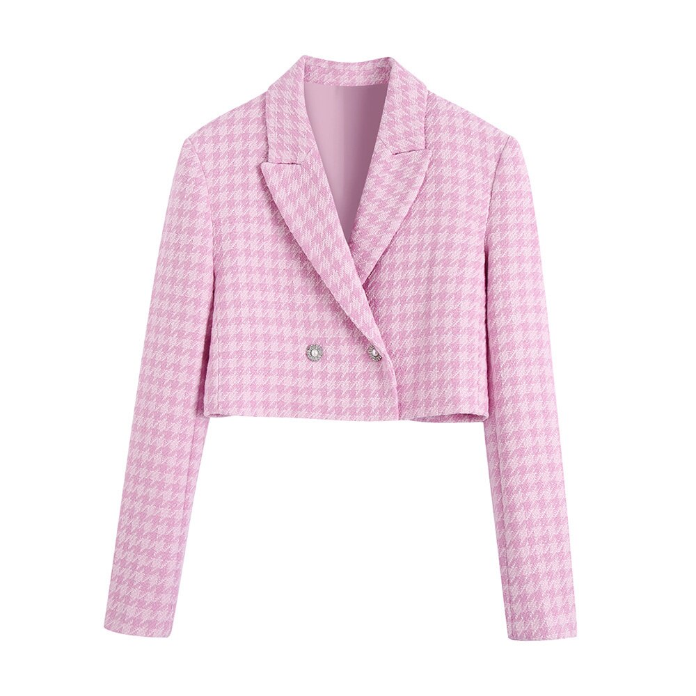Isla – Roze 2-delige set met schouderpads en elegante knoopjes