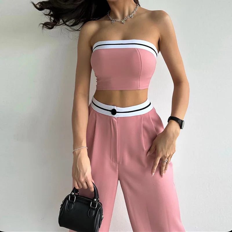 Lieke - Zomer Co-ord Set met Wijde Broek en Bandeautop