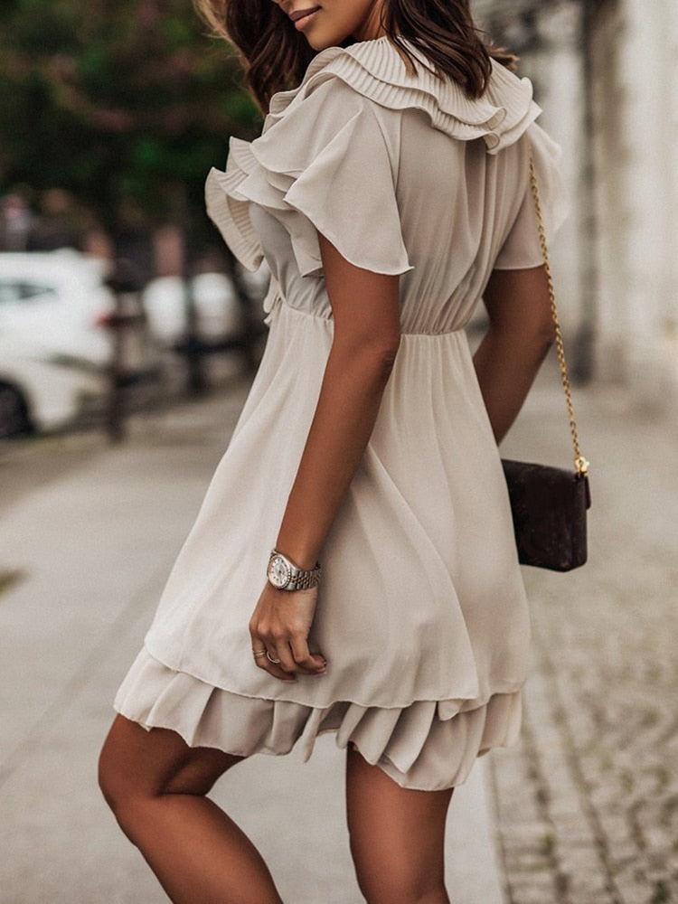 Arisa – Midi Zomerjurk Met Ruches En Golvende Rok