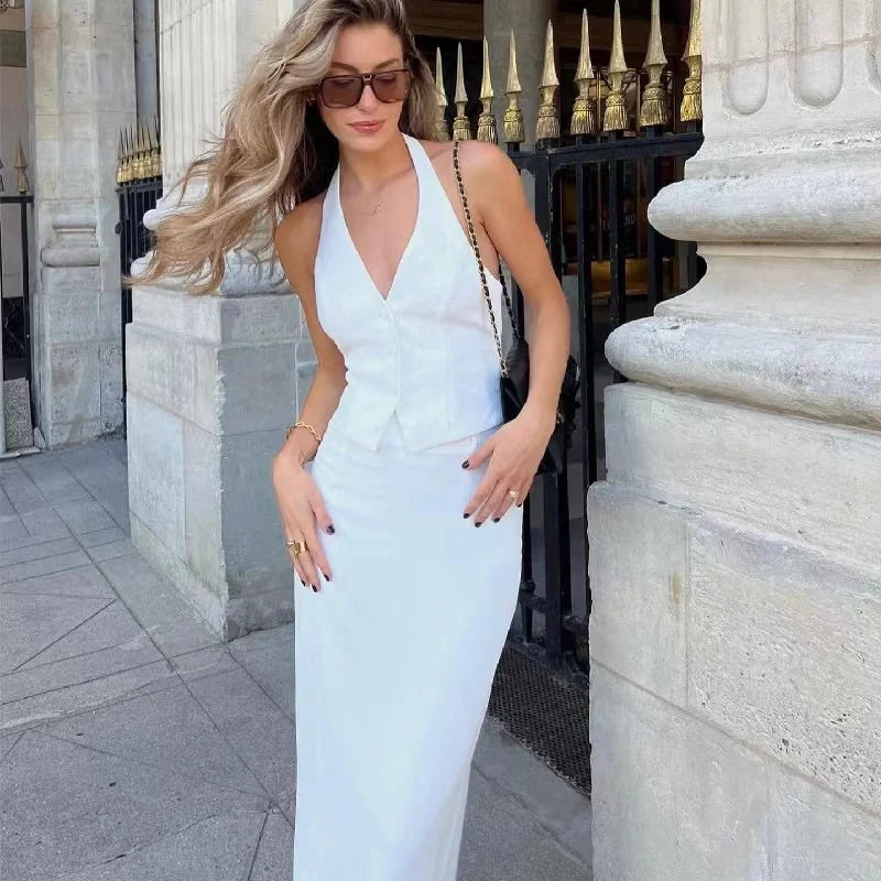 Sofie - Tweedelige Zomer Set met Haltertop en Midirok Dame