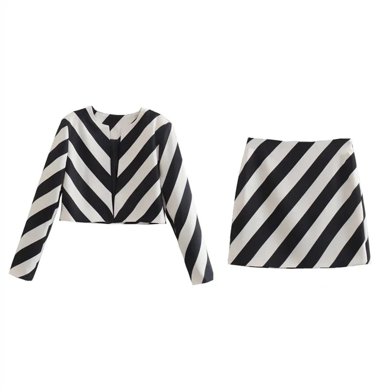 Laura- Zomer Set met Cropped Top en Mini-Rok in Zwart-Wit