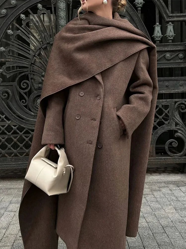 Maison – drape coat met sjaalkraag en double-breasted sluiting