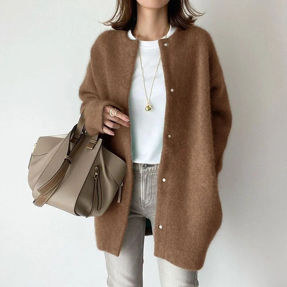 Nicole – gebreide dames cardigan vest van katoen met knopen