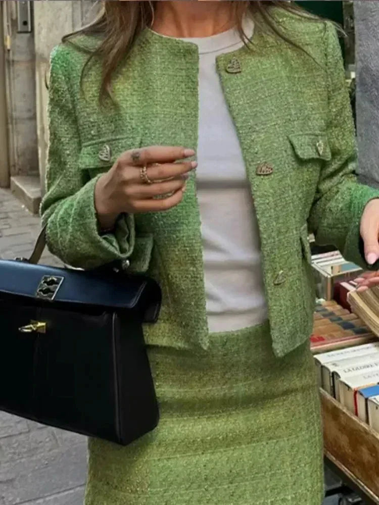Nina - Tweed Dames Set Met Luxe Jasje en Rok