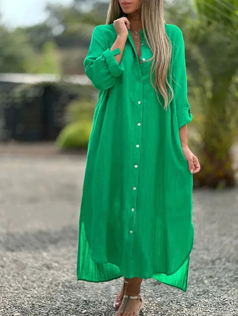 Mia – maxi zomerjurk met losse pasvorm en lange mouwen
